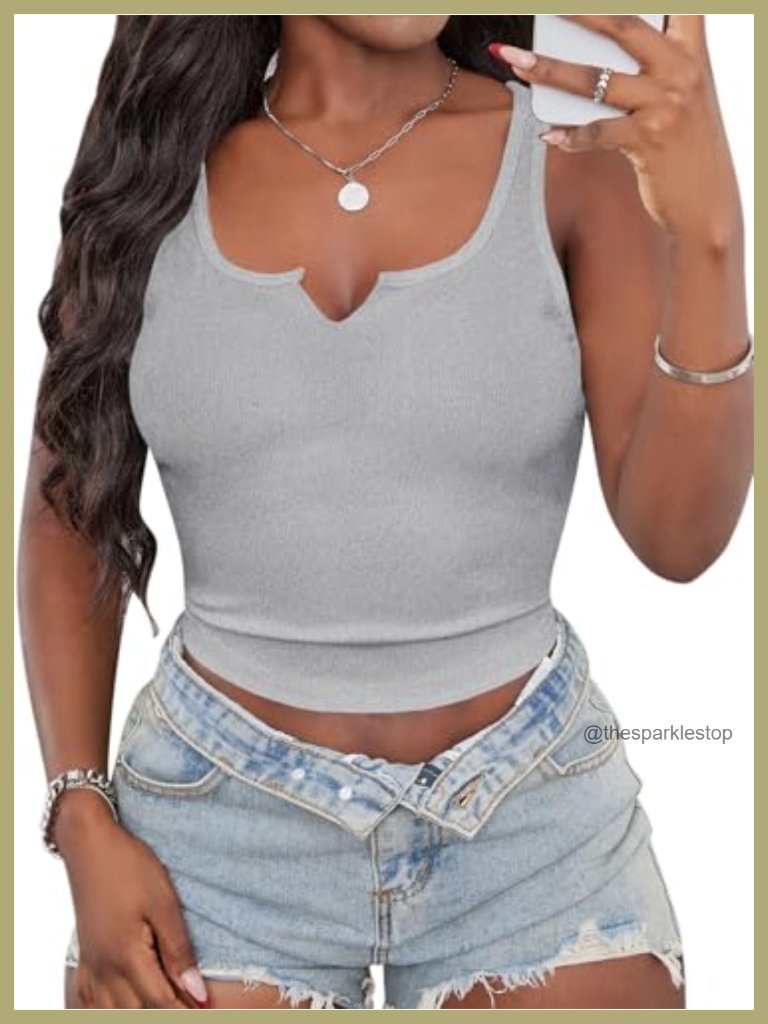 Graphic Crop Top Tank V Neck Ribbed Knit Summer Streetwear